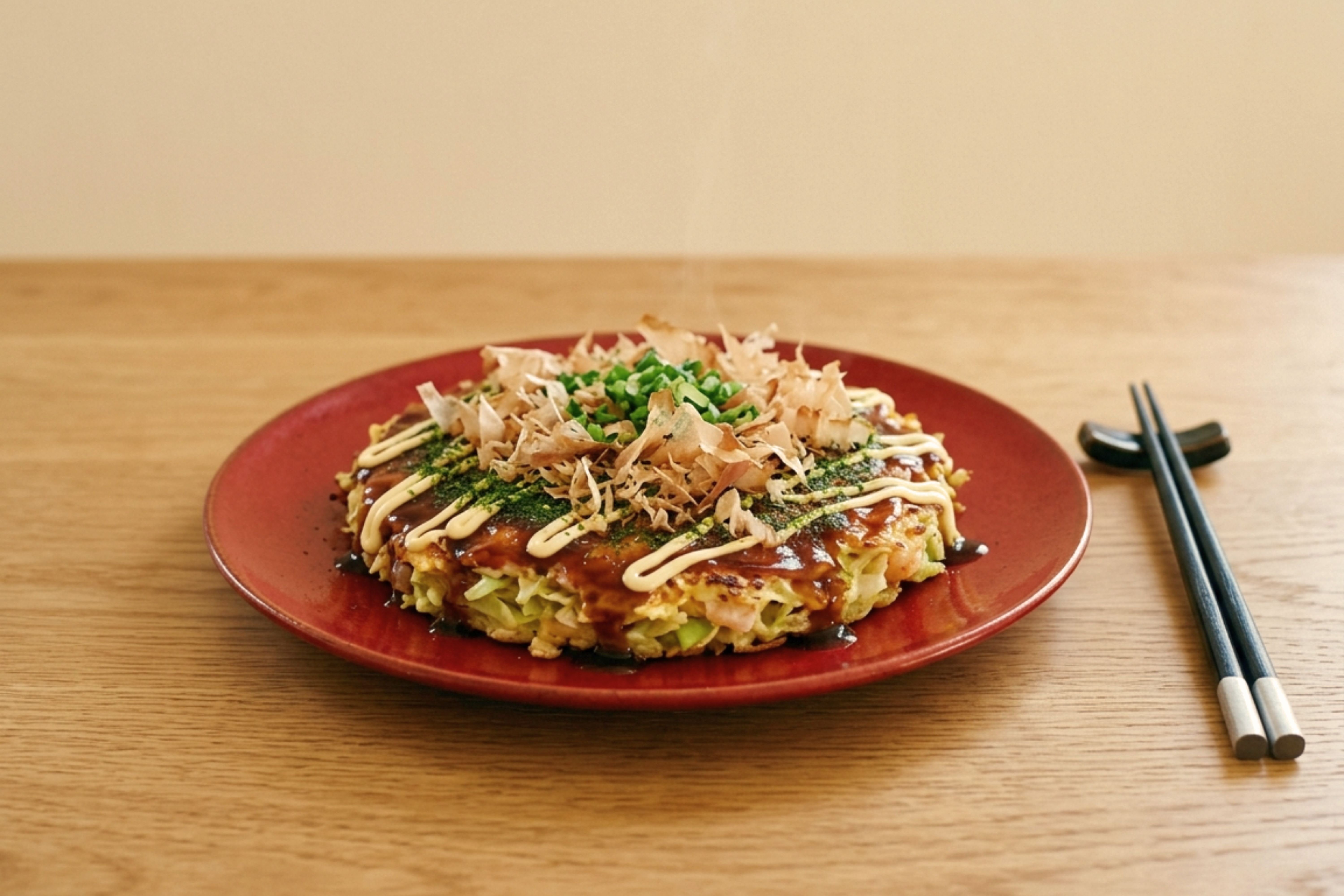 鉄板で焼き上がるお好み焼